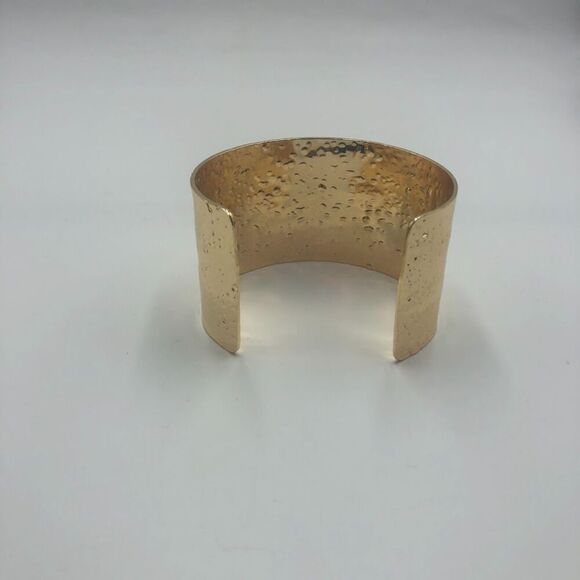 18K Gold Plated Women's Wide Cuff Bracelet Textured Look Bold Statement - Picture 7 of 12